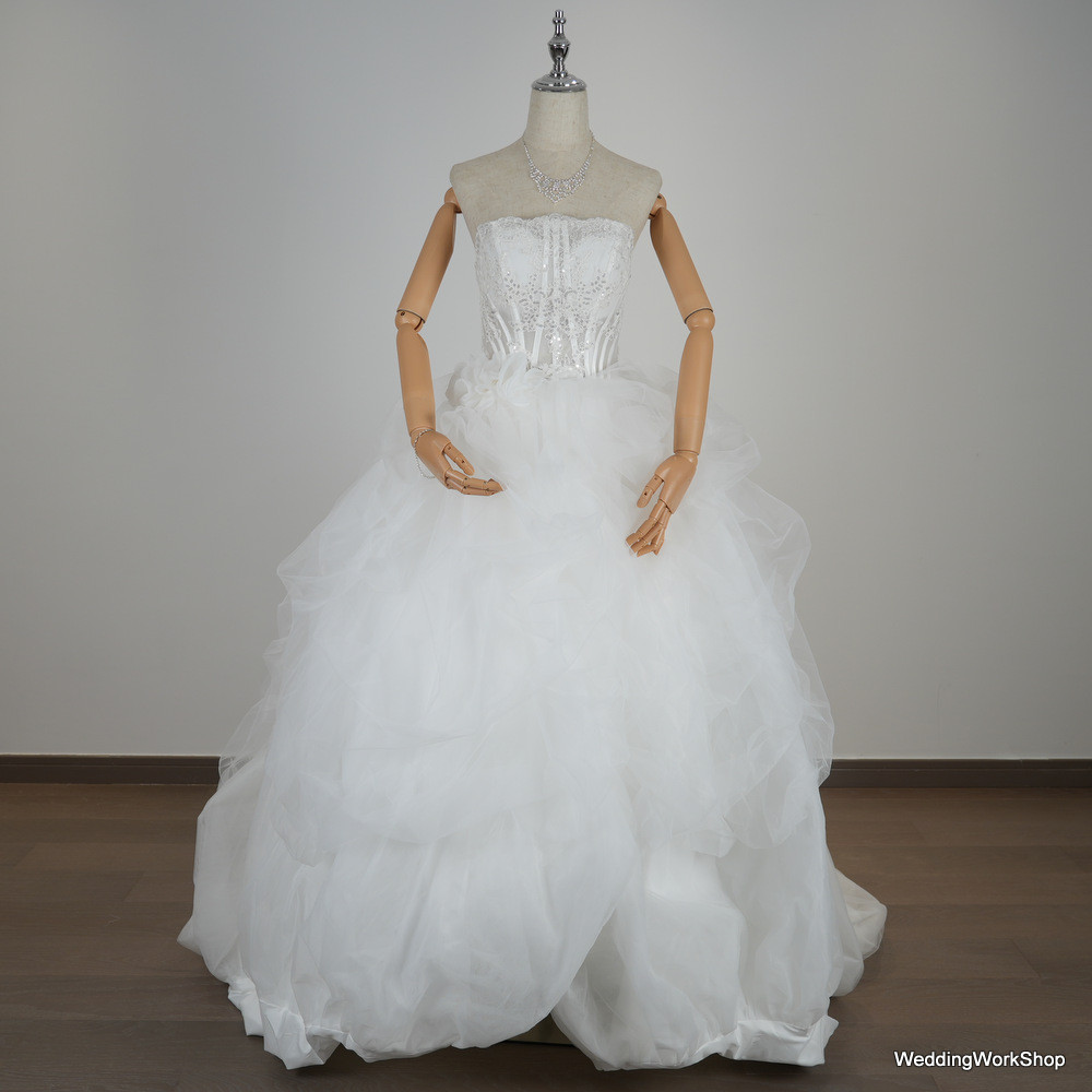 美しい キラキラスパンコール   ウェディングドレス ス上品な重なり合う多層のオーガンジースカート 結婚式G190