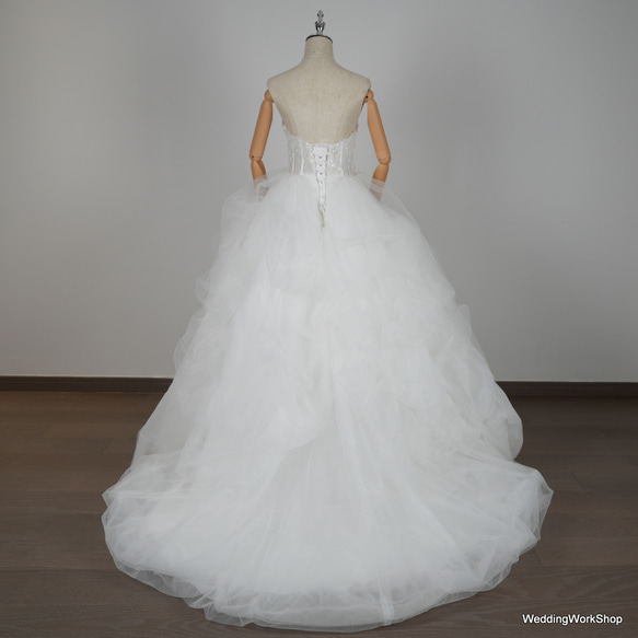 美しい キラキラスパンコール   ウェディングドレス ス上品な重なり合う多層のオーガンジースカート 結婚式G190 13枚目の画像