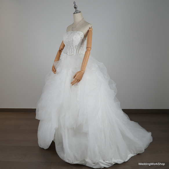 美しい キラキラスパンコール   ウェディングドレス ス上品な重なり合う多層のオーガンジースカート 結婚式G190 2枚目の画像