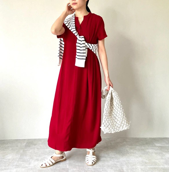 新色】送0.テロンと1枚で着れる 冷感夏生地の半袖ワンピース 細見え