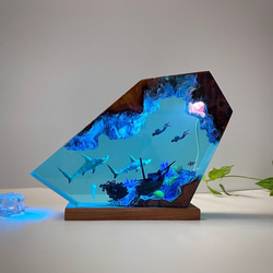 卓上照明 行灯 サメ ライト スタンドライト テーブルランプ ランプ  海アート レジン 装飾 飾り 新居祝い 母の日 3枚目の画像