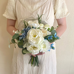 【ブートニア付】ウェディングブーケ　アーティフィシャルフラワー　バラ ブートニア付き)ウェディングブーケ アーティフィシャルフラワー