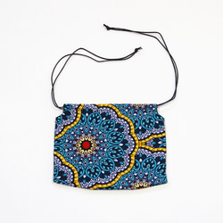 【晴れやかブルー2024】アフリカ布の巾着ショルダー（ アラベスク ）斜めがけ たすき掛け インナーバッグ 6枚目の画像
