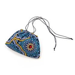 【晴れやかブルー2024】アフリカ布の巾着ショルダー（ アラベスク ）斜めがけ たすき掛け インナーバッグ 3枚目の画像