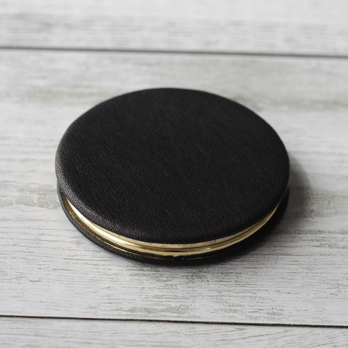 本革 拡大鏡付き両面コンパクトミラー 2WAY 手鏡 化粧鏡 卓上