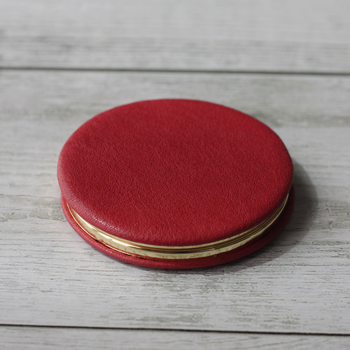 本革 拡大鏡付き両面コンパクトミラー 2WAY 手鏡 化粧鏡 卓上