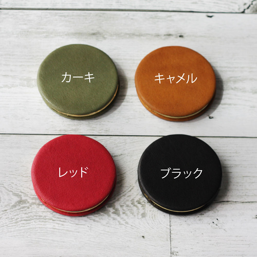 本革 拡大鏡付き両面コンパクトミラー 2WAY 手鏡 化粧鏡 卓上