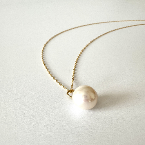 高品質】大粒 淡水パールの一粒ネックレス ＊14kgf ネックレス