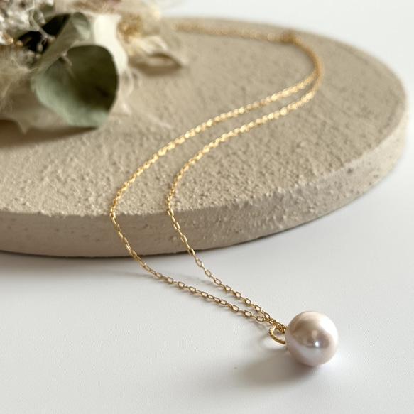 高品質】大粒 淡水パールの一粒ネックレス ＊14kgf ネックレス