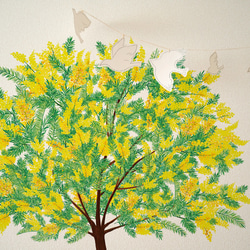 ミモザの木 (mimosa/水彩)　ウォールステッカー 〈耐水性有り・強力再剥離両面テープ使用〉 3枚目の画像