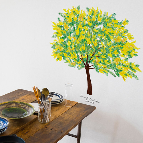 再販 ミモザの木 (mimosa/水彩) ウォールステッカー 〈耐水性有り