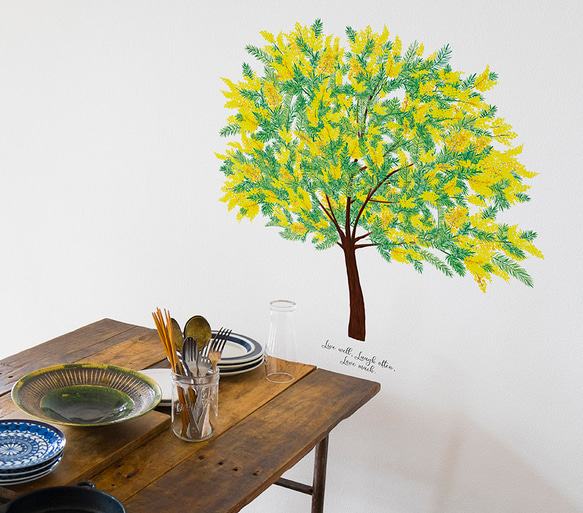 ミモザの木 (mimosa/水彩)　ウォールステッカー 〈耐水性有り・強力再剥離両面テープ使用〉 6枚目の画像