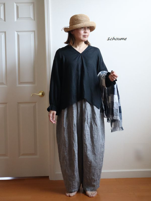フレンチリネン　イージー　サーカスパンツ　裾タックor裾フリル 1枚目の画像