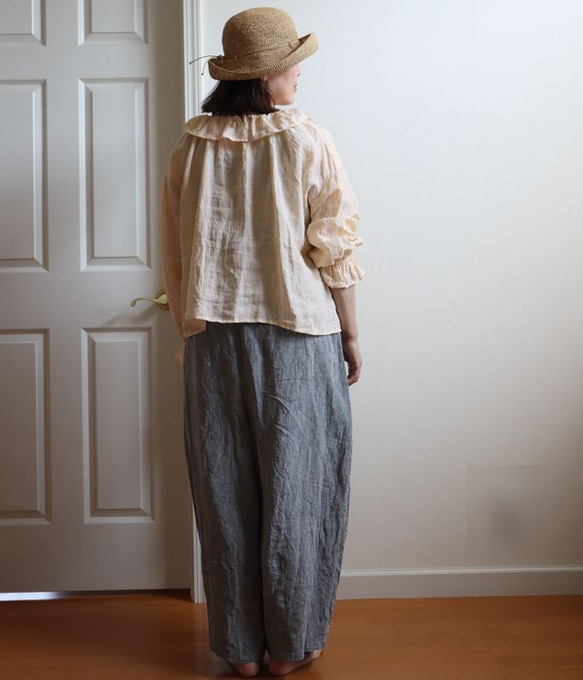 フレンチリネン　イージー　サーカスパンツ　裾タックor裾フリル 4枚目の画像