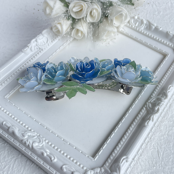 〈sold out〉大きめバレッタ「奇跡〜blue rose bouquet」 6枚目の画像