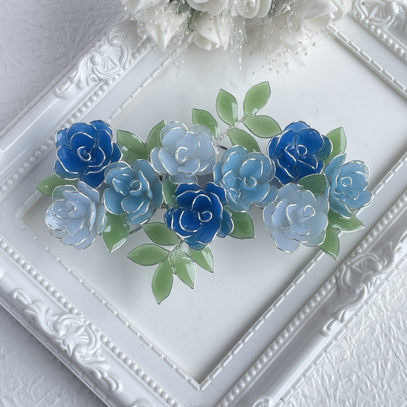 〈sold out〉大きめバレッタ「奇跡〜blue rose bouquet」 8枚目の画像