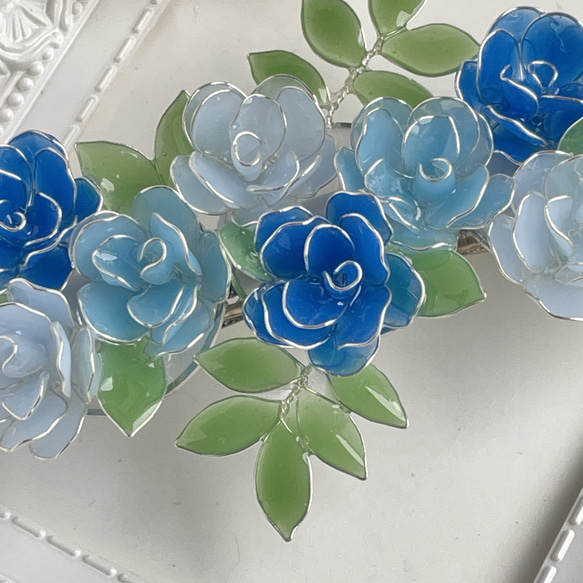 大きめバレッタ「奇跡〜blue rose bouquet」 4枚目の画像