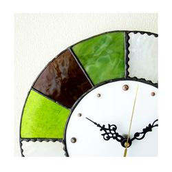 28㎝φ・ステンドグラスの時計（掛時計・置時計）クッキー＊グリーン系 4枚目の画像