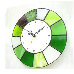 28㎝φ・ステンドグラスの時計（掛時計・置時計）クッキー＊グリーン系 5枚目の画像