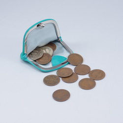 手触りが心地よい-鹿革天溝がま口小銭入れ#エメラルドグリーン 5枚目の画像