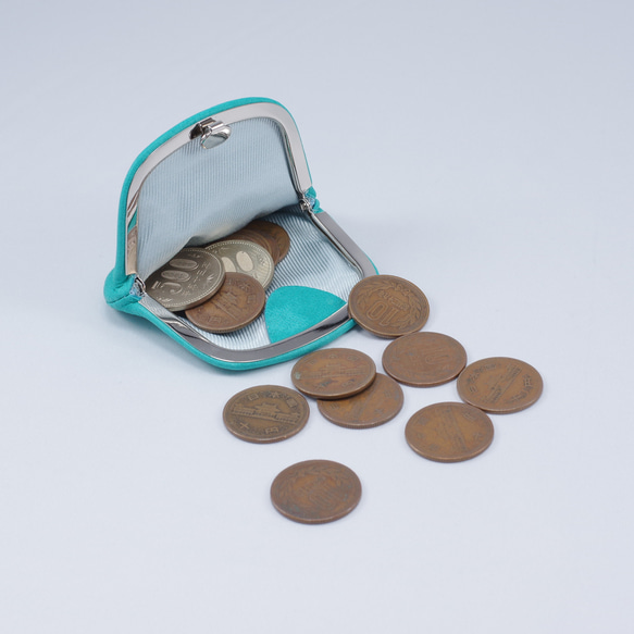 手触りが心地よい-鹿革天溝がま口小銭入れ#エメラルドグリーン 5枚目の画像