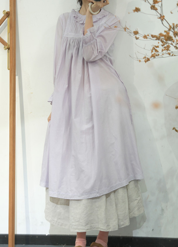新作.品質よい麻/リネンドレス.上品な涼しいワンピース　ミディアムスカート　パープル 10枚目の画像