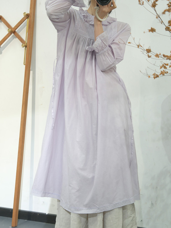 新作.品質よい麻/リネンドレス.上品な涼しいワンピース　ミディアムスカート　パープル 9枚目の画像