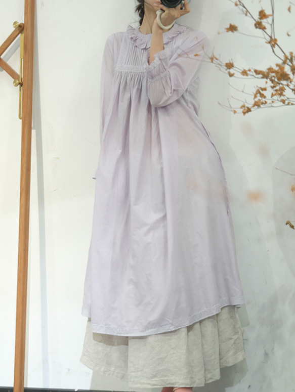 新作.品質よい麻/リネンドレス.上品な涼しいワンピース　ミディアムスカート　パープル 8枚目の画像