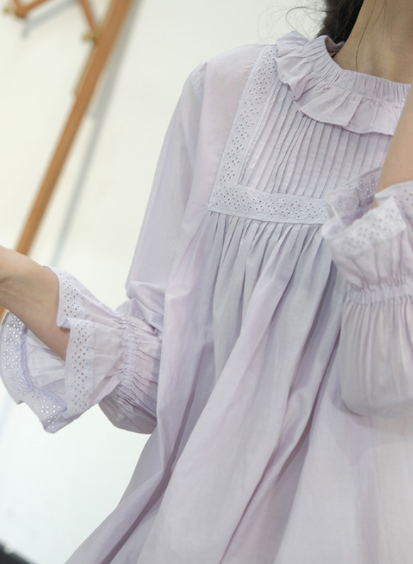 新作.品質よい麻/リネンドレス.上品な涼しいワンピース　ミディアムスカート　パープル 11枚目の画像