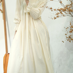 新作.品質よい麻/リネンドレス.上品な涼しいワンピース　ミディアムスカート　パープル 6枚目の画像