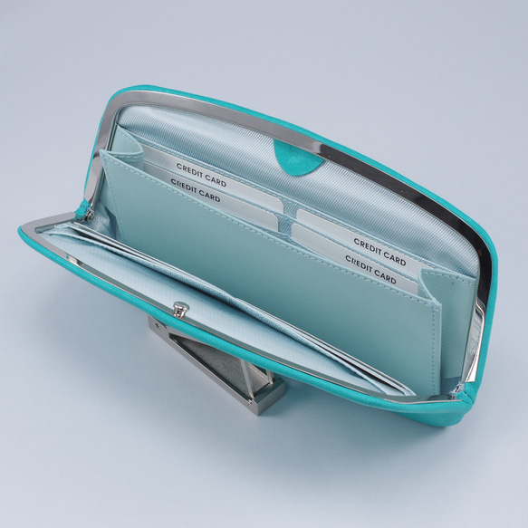 手触りが心地よい-鹿革天溝がま口長財布#エメラルドグリーン 4枚目の画像