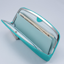 手触りが心地よい-鹿革天溝がま口長財布#エメラルドグリーン 5枚目の画像