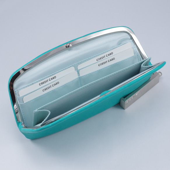 手触りが心地よい-鹿革天溝がま口長財布#エメラルドグリーン 3枚目の画像