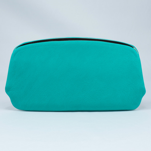 手触りが心地よい-鹿革天溝がま口長財布#エメラルドグリーン 1枚目の画像