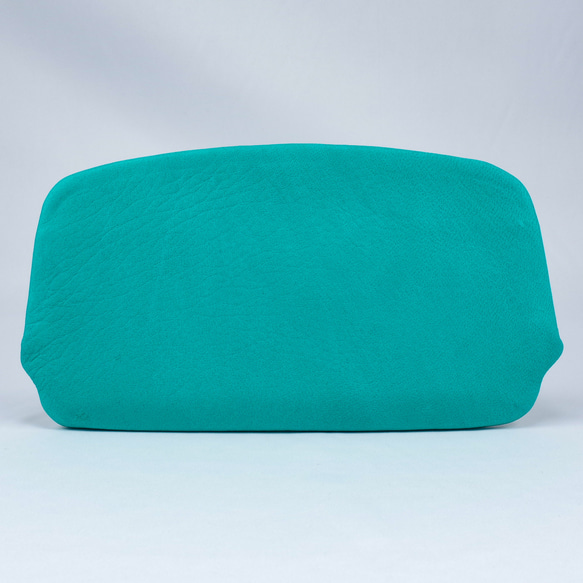 手触りが心地よい-鹿革天溝がま口長財布#エメラルドグリーン 2枚目の画像