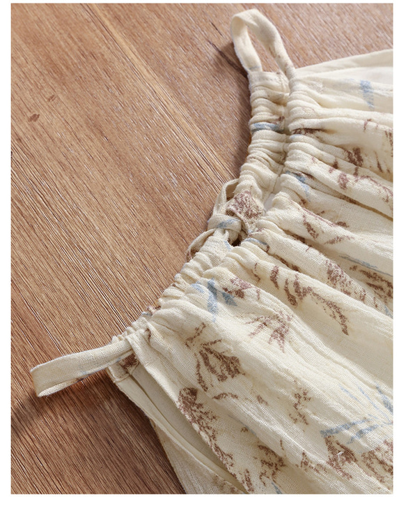 夏ピュアリネンスリングドレスAラインスカートラミー袖なしワンピース 6枚目の画像
