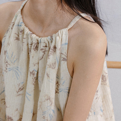 夏ピュアリネンスリングドレスAラインスカートラミー袖なしワンピース 3枚目の画像