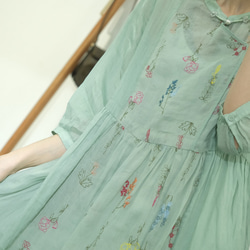 新作.全4色。品質よい麻/リネンドレス.上品な涼しいワンピース　ミディアムスカート　ブルー 10枚目の画像