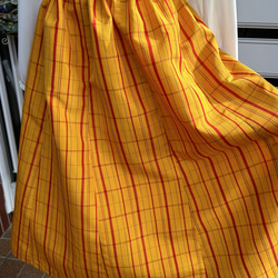 大島紬　8枚接ぎ（10枚使）ギャザースカート　格子柄　チェック　着物リメイク　ウエストフリル　ハンドメイド　277 10枚目の画像
