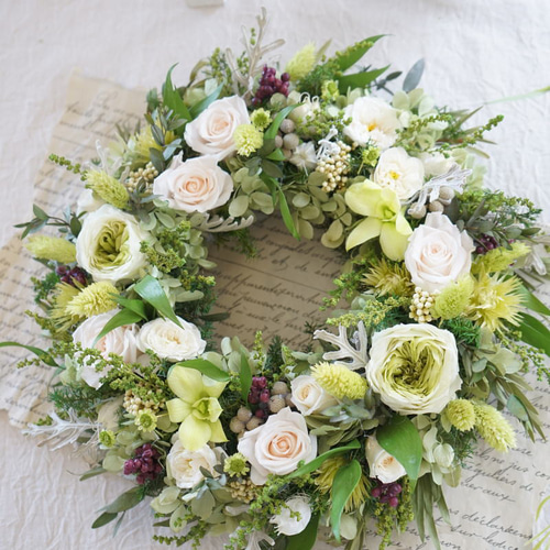 ホワイトフラワーリース(35cm) | 【公式】Michika Flower Design
