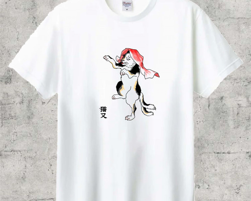 M060【新品未開封】星たぬきボーダーTシャツ 半袖 ネイビー×白 白猫 飛び出す?!白い犬 ボーダー半袖Tシャツ | ワンニャン大行進