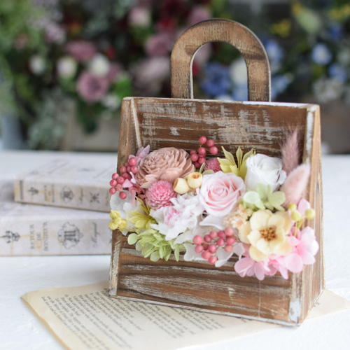 HANDMADE プリザーブドフラワー アレンジメント 母の日 ウッドショッパー 母の日ギフト プリザーブドフラワー ウッドショッパー 母の日ver