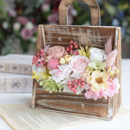 HANDMADE プリザーブドフラワー アレンジメント 母の日 ウッドショッパー プリザーブドフラワーウッドショッパーズ☆誕生日 送別 卒業