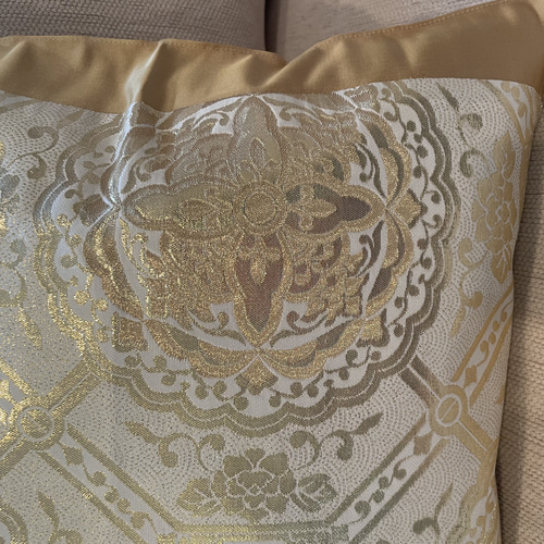 2550純金泊豪華刺繍 帯から作った正絹クッションカバー 帯リメイク