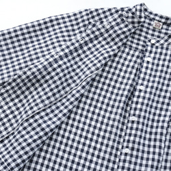 亞麻立領四分之三袖襯衫（格紋/海軍藍）TP30。 第15張的照片