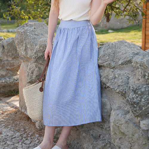 空色縞天糸麻ロングスカート#328330 ロングスカート（マキシ丈） A.A  