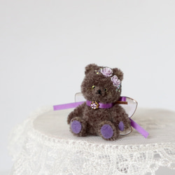 紫薔薇のフェアリークマさん ミニチュア テディベア インテリア 1枚目の画像