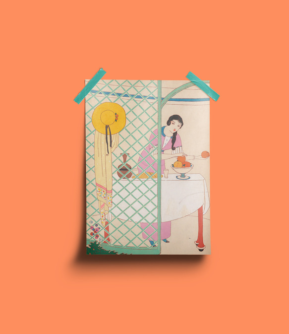【NO.563】オレンジと女性イラストアートポスター☆60sレトロモダンモッズおしゃれ可愛いパステルA2A1B5B4B3 7枚目の画像