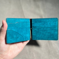 マネークリップ財布【ターコイズ】手縫い仕立て　マルゴー　イタリアンレザー　 3枚目の画像