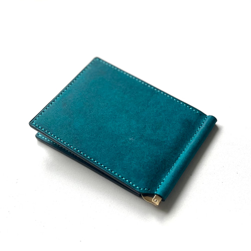 マネークリップ財布【ターコイズ】手縫い仕立て　マルゴー　イタリアンレザー マネークリップ財布【ターコイズ】手縫い仕立て マルゴー